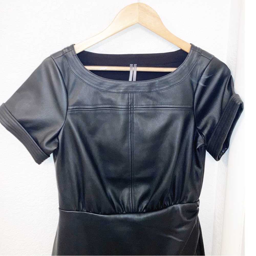 ANTHROPOLOGIE Faux Leather wrap mini dress Black/Noir SZ: 6 - Picture 4 of 13